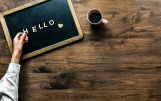 A blackboard displaying the word hello