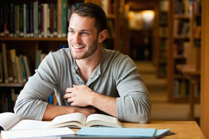 A happy and relaxed student that is on top of their studies.