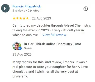 GR_3 5-star Google Review for an A-Level Chemistry Student